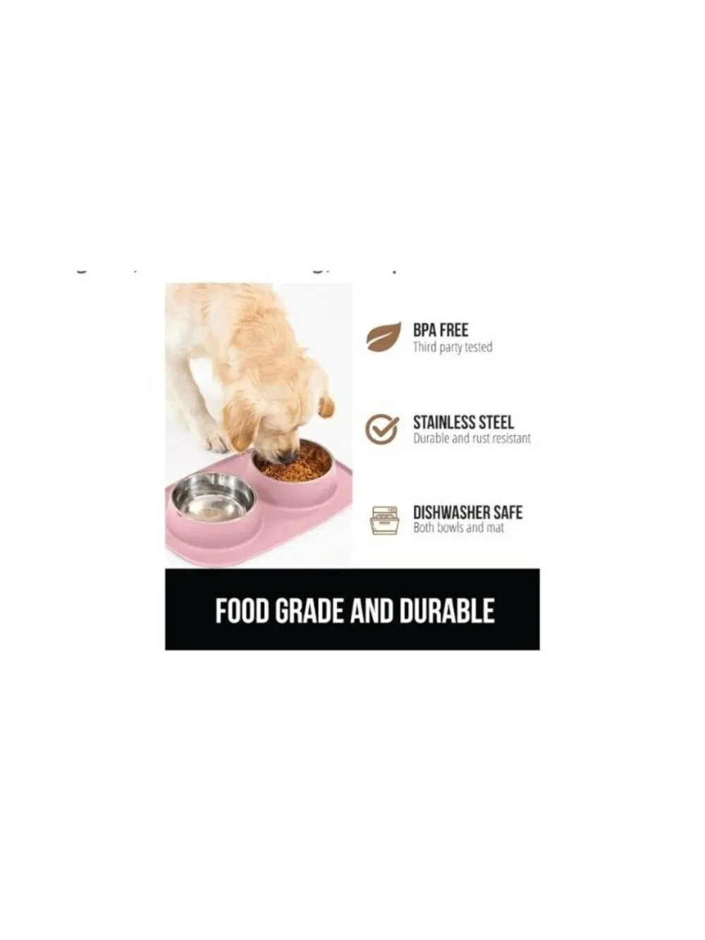 Gorilla Grip Dog Cat Feeding Mat Bowl Set BPA-Free Silicone Base Stainless Steel